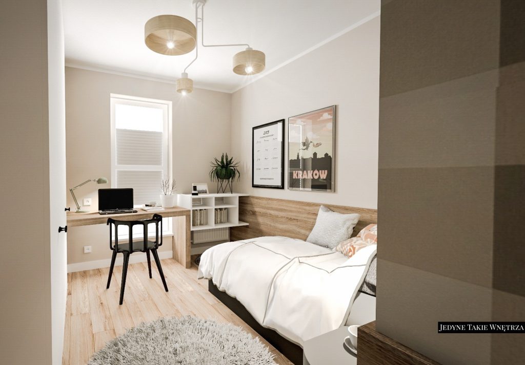 Wykończenie mieszkań deweloperskich - projekt nowoczesnej sypialni - SaniWell